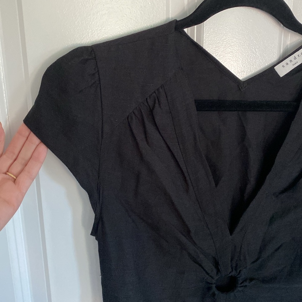 sandro Paris Ronald Gathered Linen Blend Mini Dress size FR38 (US 4/6) - Black - Picture 6 of 11